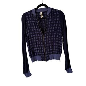 Amadi Anthropologie Bomber Jacket Navy Eyelet Embroidered Zip Front  Size S